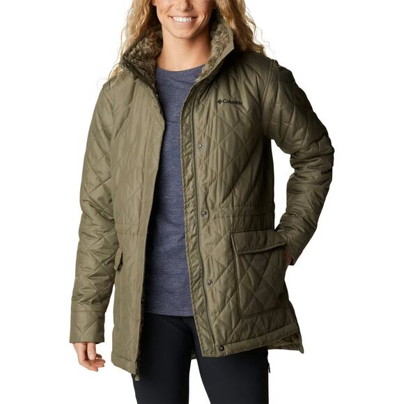 Columbia Women Copper Crest Novelty Jacket Long Quilted Puffer Size US M Green - Picture 1 of 6